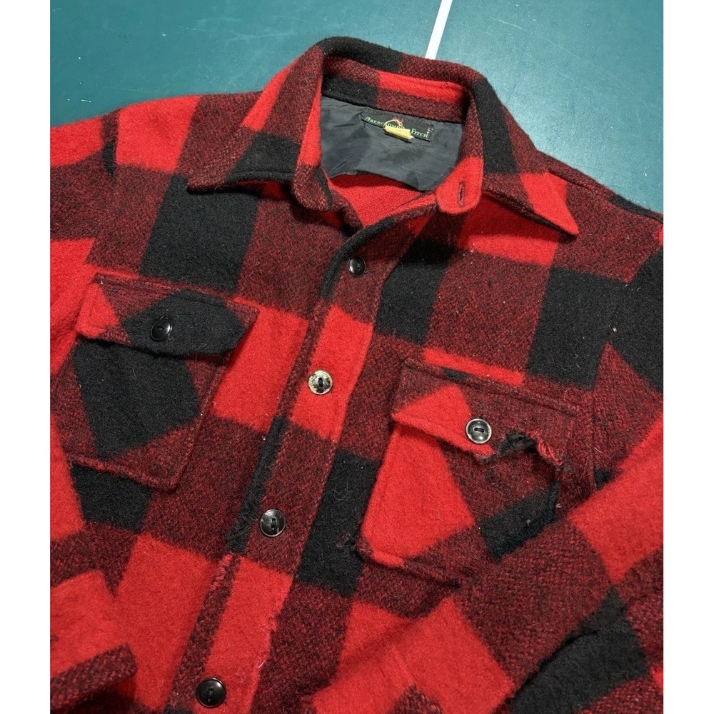 Vintage 70s Abercrombie & Fitch Chippewa Wool Shirt Jacket Buffalo Plaid Men's M - Picture 2 of 16